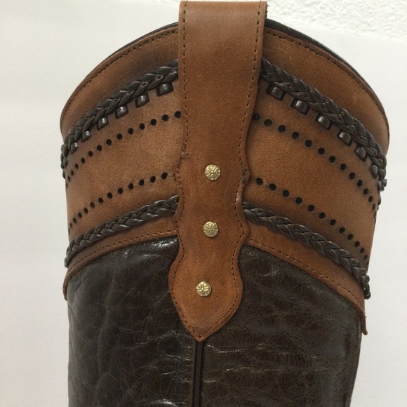 Quincy Cowgirl Cowboy Western Boho Brown Braided Buckle Square Toe Boots - Picture 3 of 15